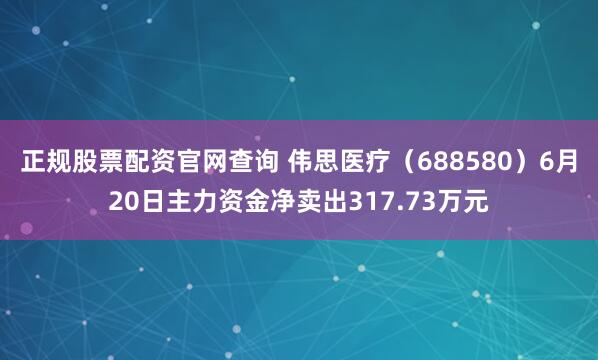 正规股票配资官网查询 伟思医疗（688580）6月20日主力资金净卖出317.73万元